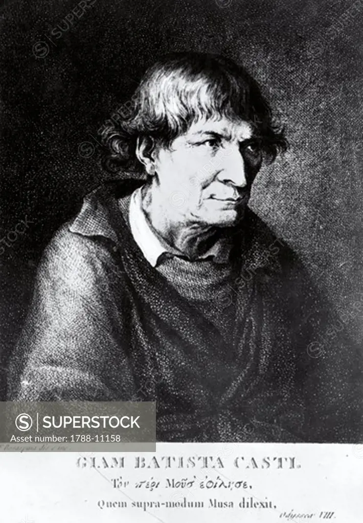 Portrait of Italian poet and writer, Giovan Battista, by Francesco Rosaspina, engraving