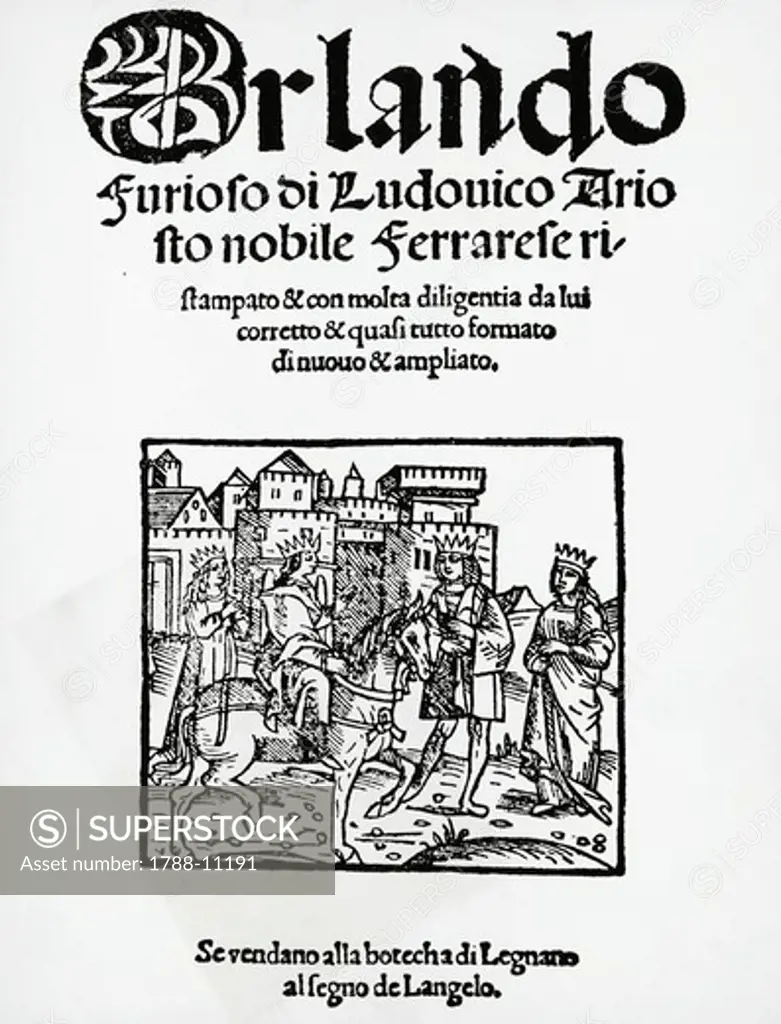 Frontispiece of The Frenzy of Orlando, from Milan edition, by Ludovico Ariosto