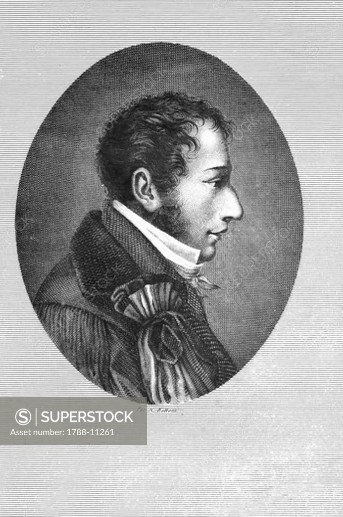 Portrait of Cesare Arici (1782-1836), Italian poet, engraving