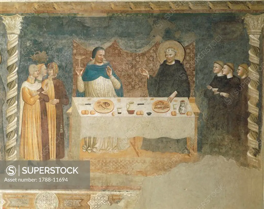 Italy, Emilia Romagna, Ferrara, Pomposa Abbey, Refectory, the Miracle of Saint Guido by Riminese Master, fresco, 1316-20