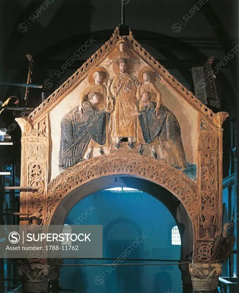 Italy, Lombardy, Milan, Basilica of Saint Ambrose, detail of ciborium