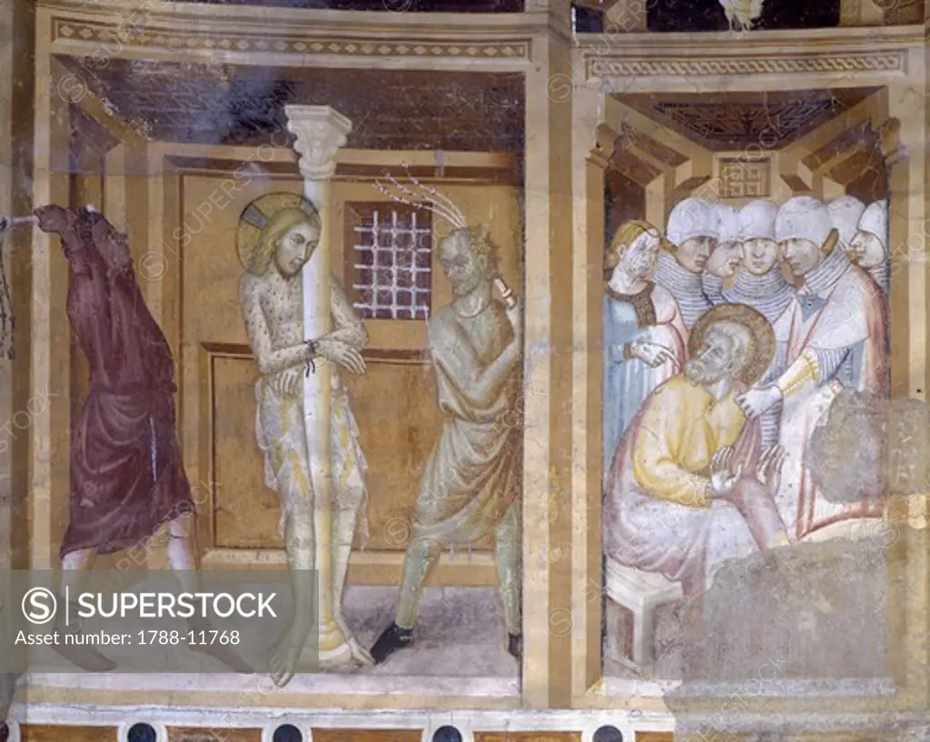 Italy, Lombardy region, Como, Church of Sant'Abbondio, apse. Life of Christ, detail: Flagellation, fresco