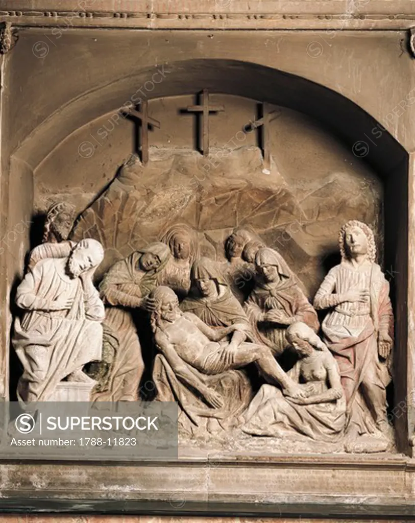 Italy, Lombardy, Como catherdal interior, left aisle, Deposition of Christ by Tommaso Rodari, bas-relief