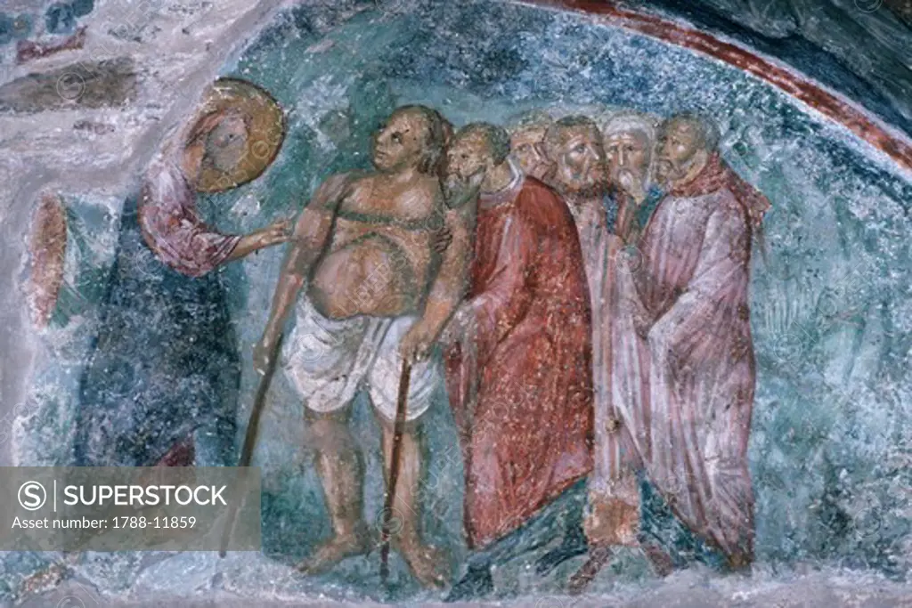 Greece, Peloponnese, Mystras, fresco representing a miracle of Jesus