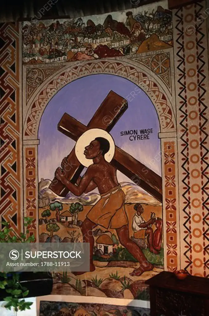Zimbabwe, Matabeleland North Province, Bulawayo, Bulawayo Mission, African style religious murals representing biblical subjects