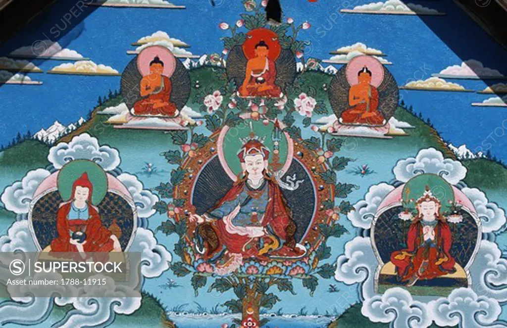 Nepal, Kathmandu Valley, Bodnath Stupa, painting representing divinity