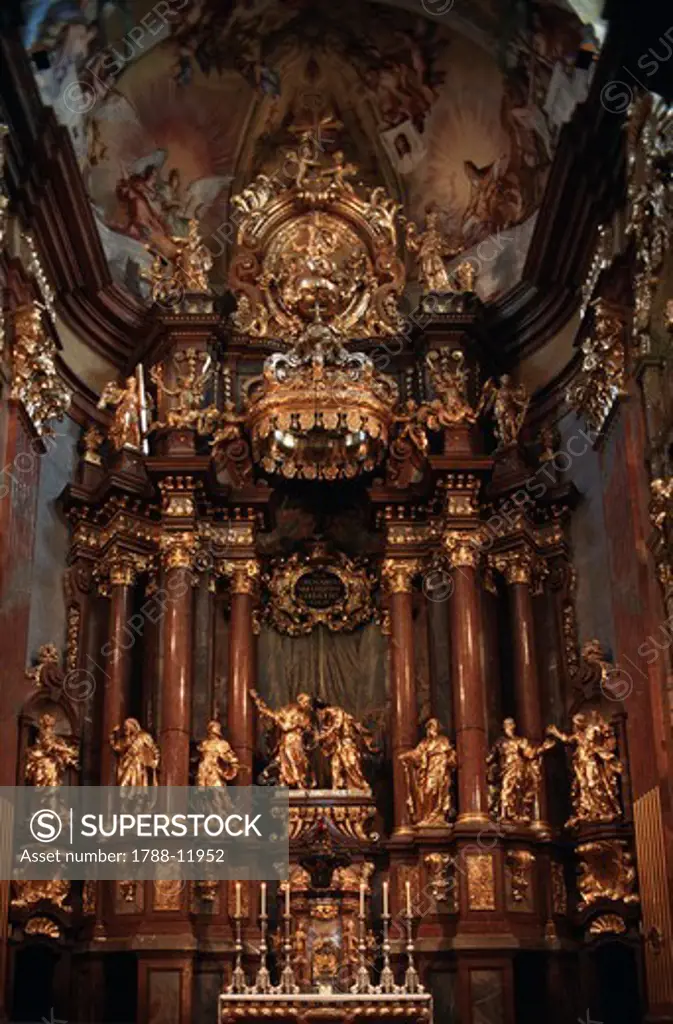 Austria, Lower Austria State, Melk, Melk Abbey, interior of church with baroque main altar
