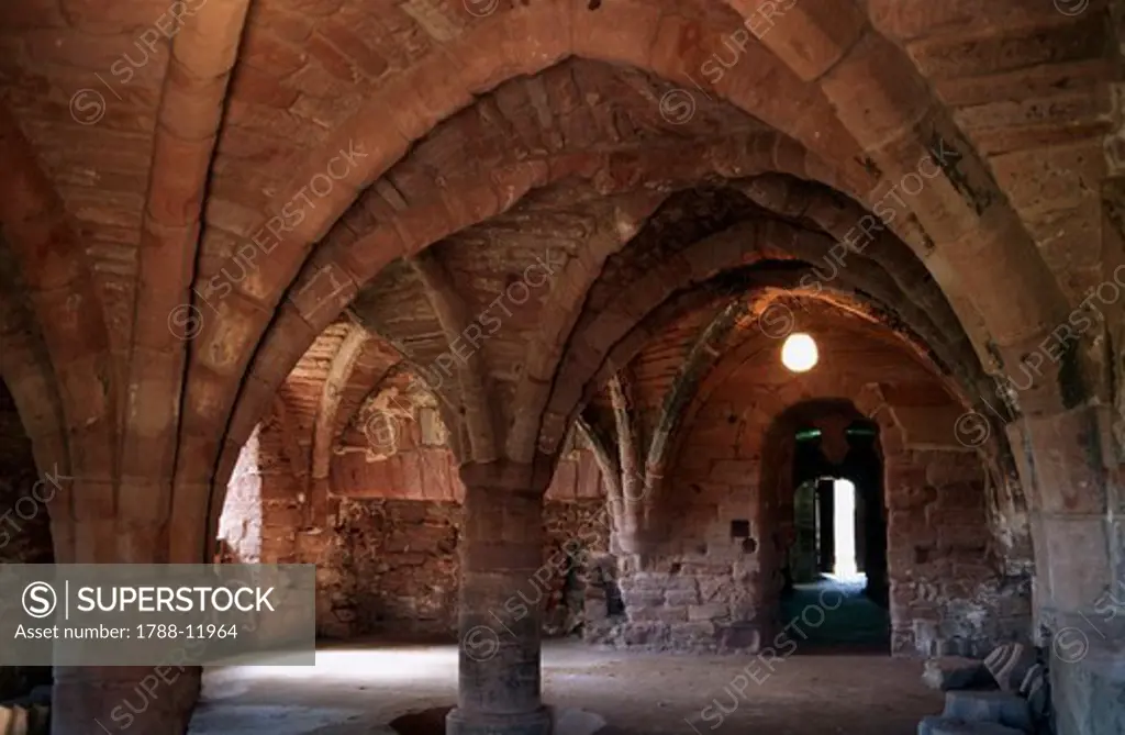 UK, Scotland, Angus Area, Arbroath, ruins of Arbroath Abbey, cross vault