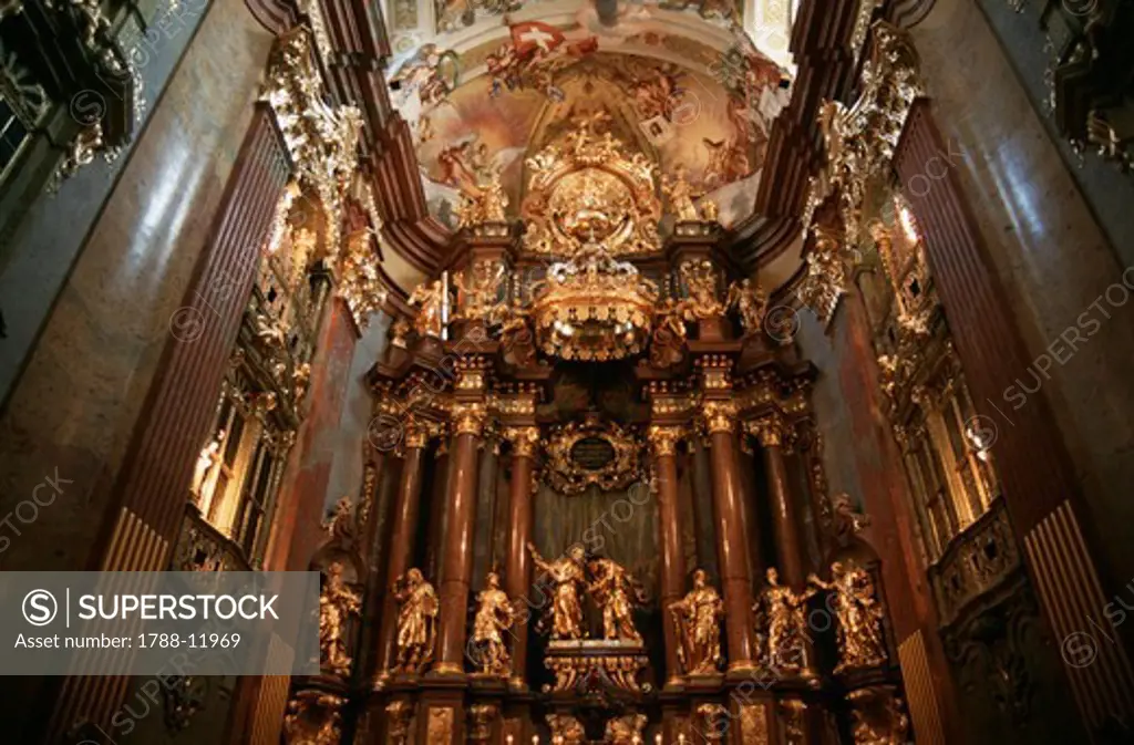 Austria, Lower Austria State, Melk, Melk Abbey, church interior with baroque main altar