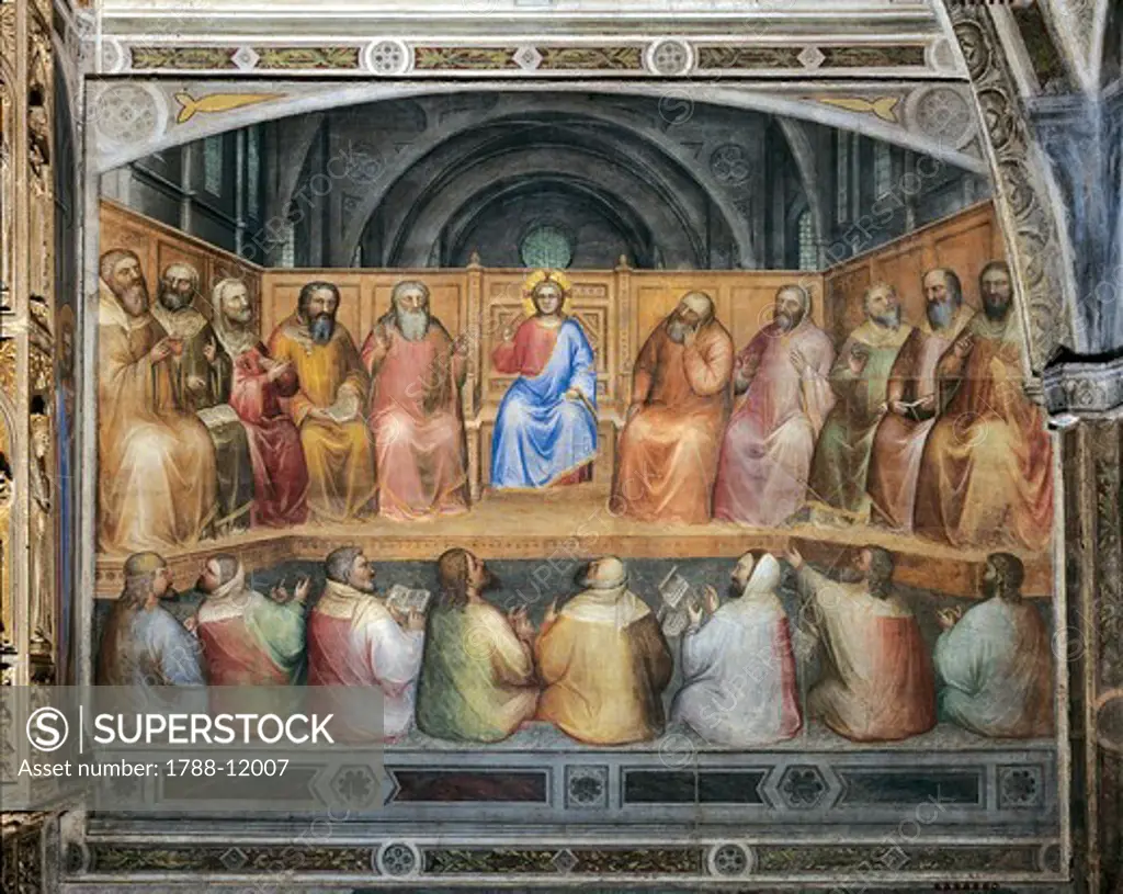Italy, Veneto Region, Padua, Padua Cathedral, Baptistry, Stories of the New Testament, detail with Christ among the Doctors in the Temple, fresco