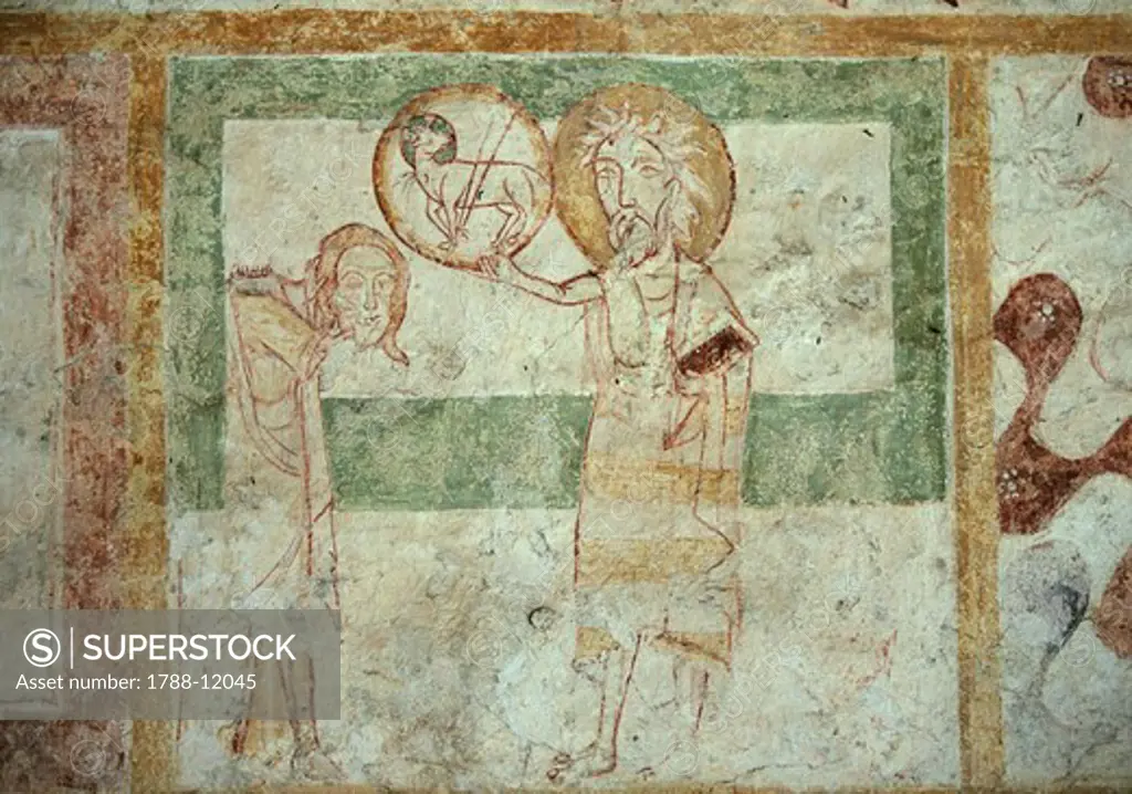 Italy, Lombardy, Lecco province, Colico, Piona Abbey dedicated to Saint Mary and Saint Nicholas, fresco
