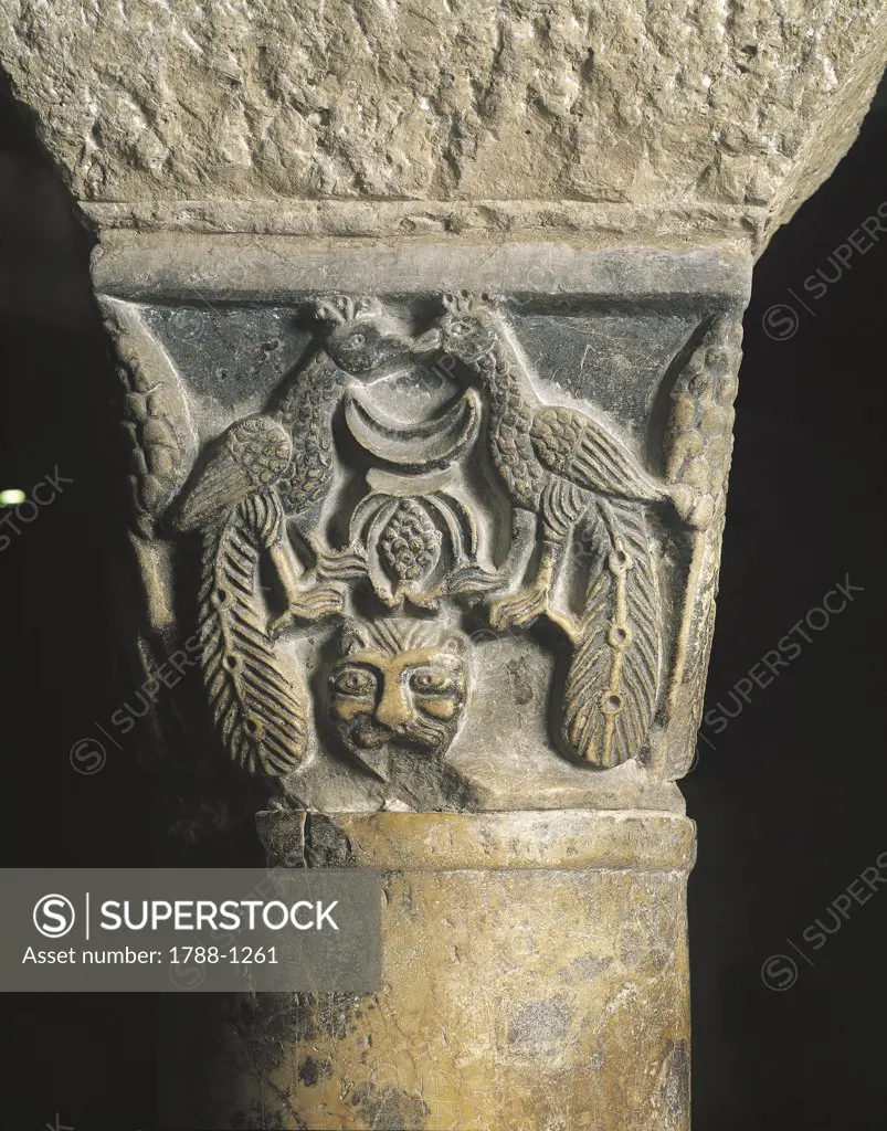 Close-up of a column in a basilica, Basilica of St. Nicholas, Bari, Apulia Region, Italy