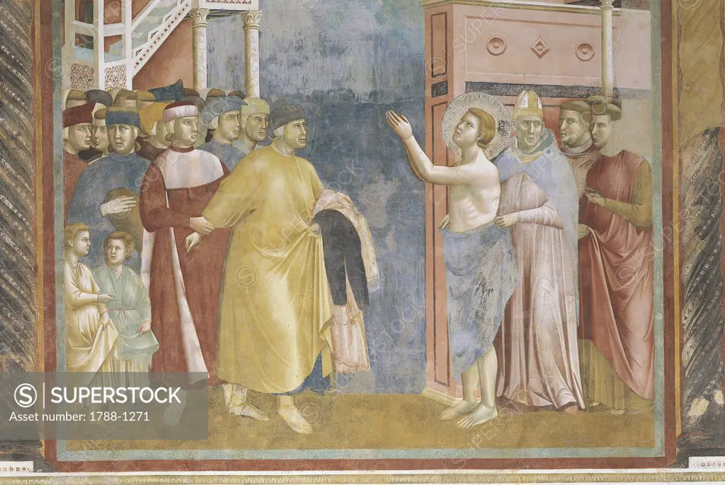 Italy - Umbria Region - Perugia. Assisi in the province of Perugia (PG), Basilica of San Francesco d'Assisi (St. Francis), upper church. Giotto, St. Francis is giving his clothes back to his father. Fresco