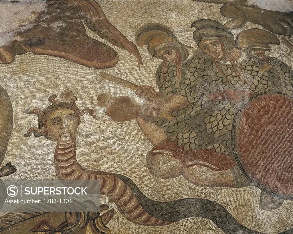 Italy - Sicily Region - Piazza Armerina - Roman Villa of Casale (4th century) - Mosaic with the labours of Hercules - Detail