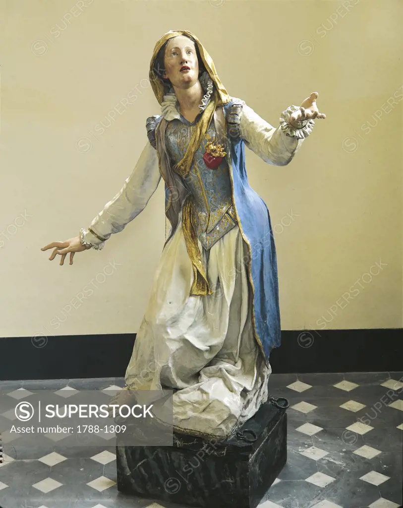 Italy - Liguria Region - Genoa - Ccurch of St. Catherine - Wooden Statue of the Saint painted in the 13th Century