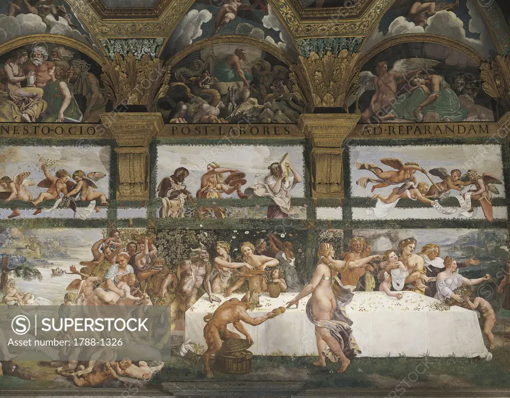 Italy - Lombardy Region - Mantova - Te Palace - Room of Psyche by Giulio Romano - Banquet of the Gods - Fresco
