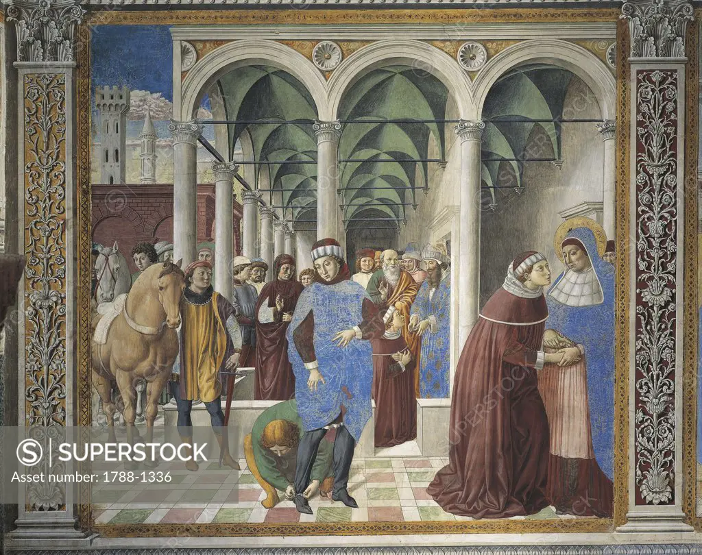 Italy - Tuscany Region - San Gimignano - Church of St. Agostino - Stories of St. Agostino by Benozzo Gozzoli - St. Agostino arrives at Milan (1465)
