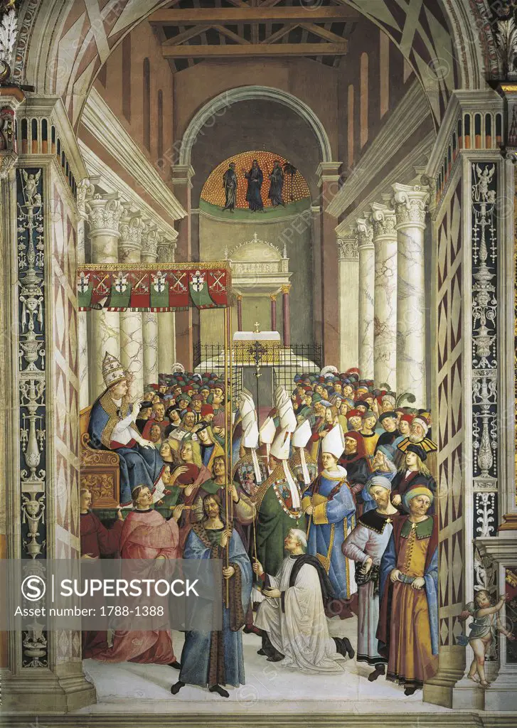 Italy - Tuscany Region - Cathedral - Piccolomini library - Pinturicchio - Life of Pope Pius II - Coronation of Pope Pius II - Fresco (1503-08)