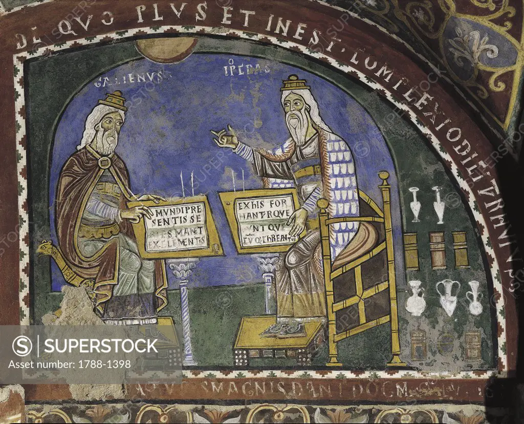Italy - Lazio Region - Anagni - Cathedral - Crypt - Ippocrates and Galenus (early 13th century) - Fresco