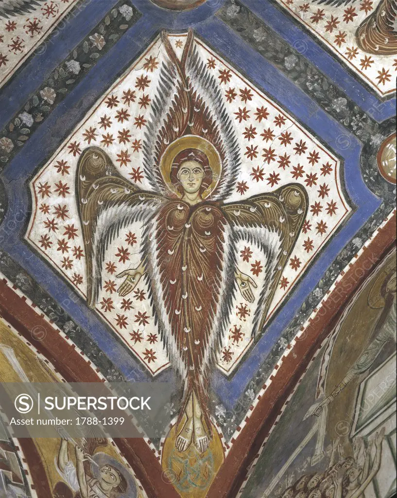 Close-up of a mural of an angel in a cathedral, Anagni, Lazio Region, Italy