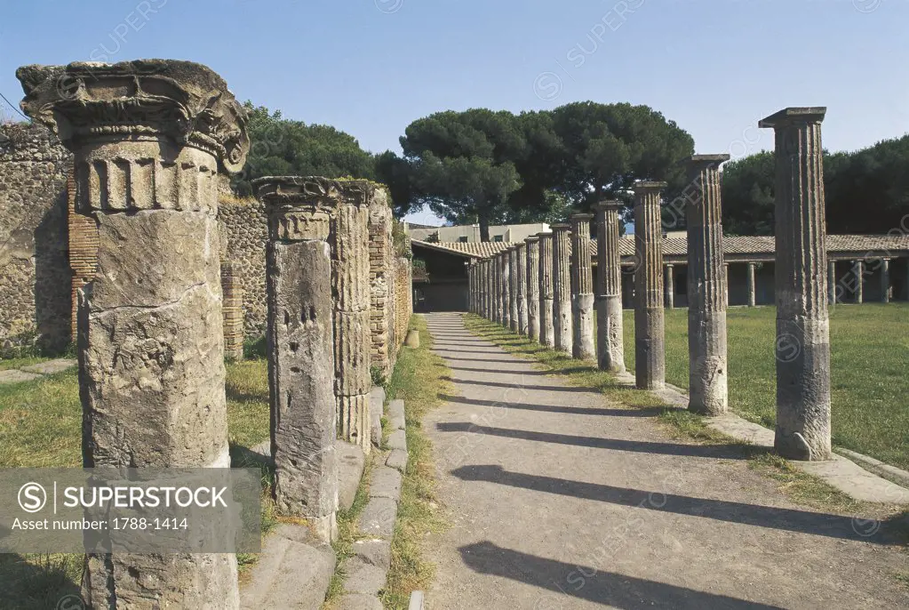 Italy - Campania Region - Pompeii - Gladiators' Barracks - Colonnade of Four Sided Court