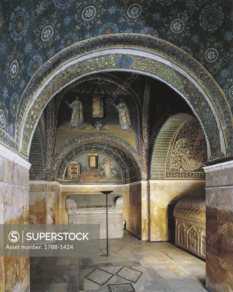 Interiors of a mausoleum, Mausoleum of Galla Placidia, Ravenna (UNESCO World Heritage site, 1996), Emilia-Romagna Region, Italy