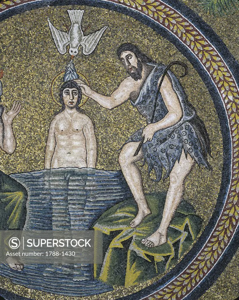 Italy - Emilia Romagna - Ravenna - Arian Baptistery - Cupula - Baptism of Christ - Detail of Mosaic - Early 6th century