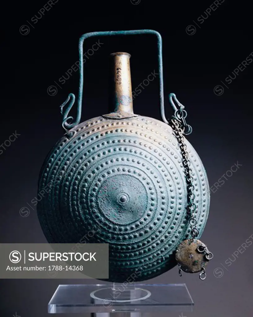 Bronze flask with embossed decoration, from Vulci, Montalto di Castro, Viterbo Province