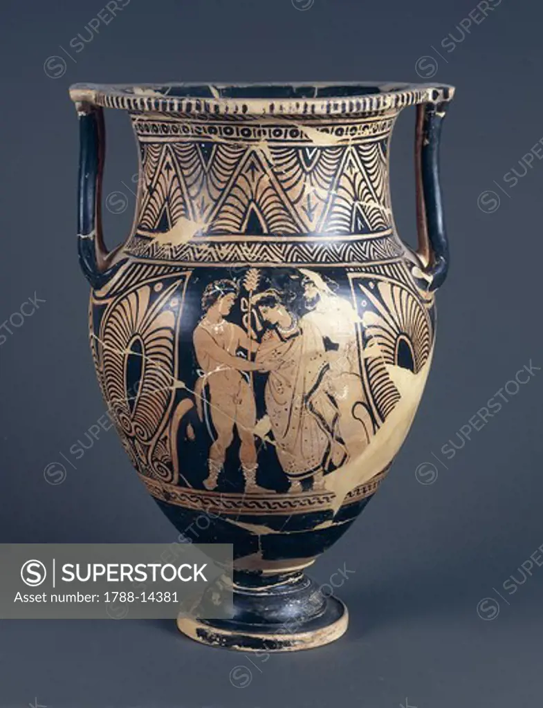 Red-figure pottery, Cinerary krater with Dionysiac procession from Carmignano, Prato