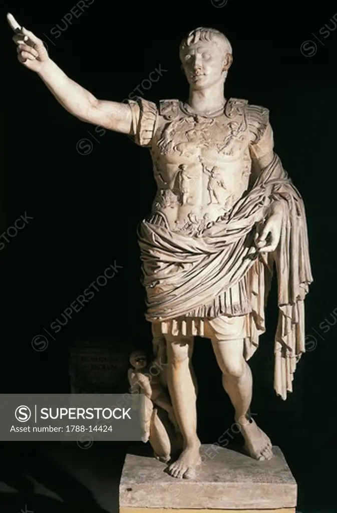 Roman civilization, statue with lorica armor of Augustus, from Prima Porta, Rome