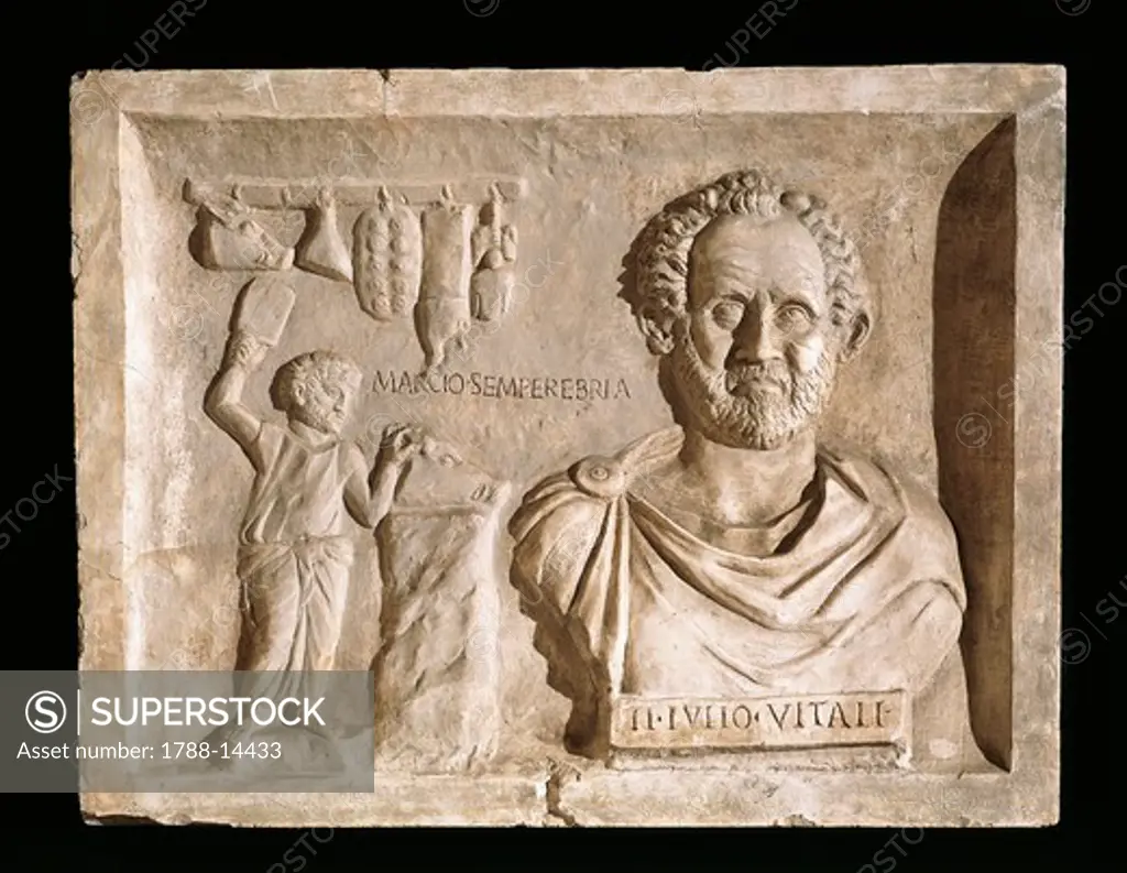 Roman civilization, sign for Tiberius Julius Vitale's, relief from Villa Albani, Rome