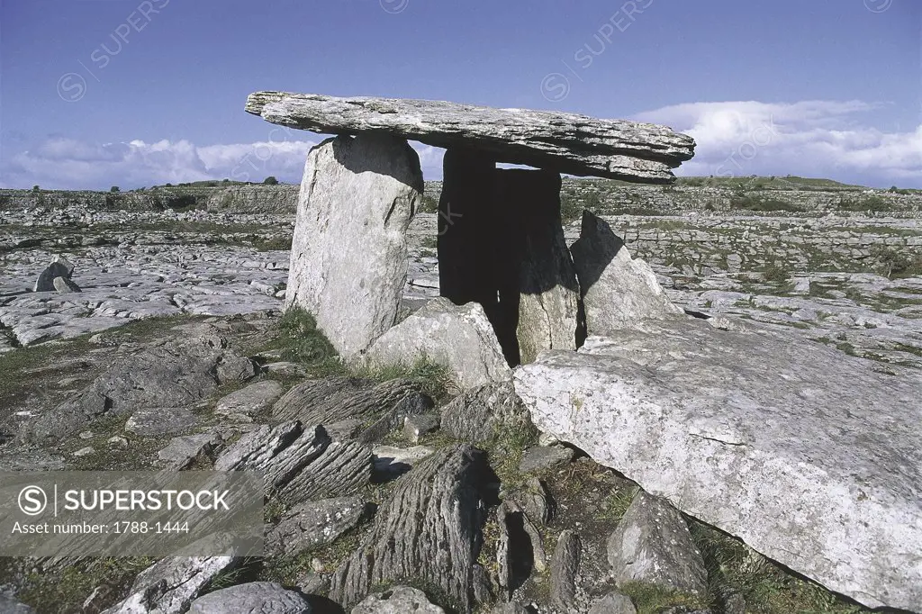Old ruins of a tomb, Poulnabrone Dolmen, The Burren, County Clare, Munster, Republic of Ireland
