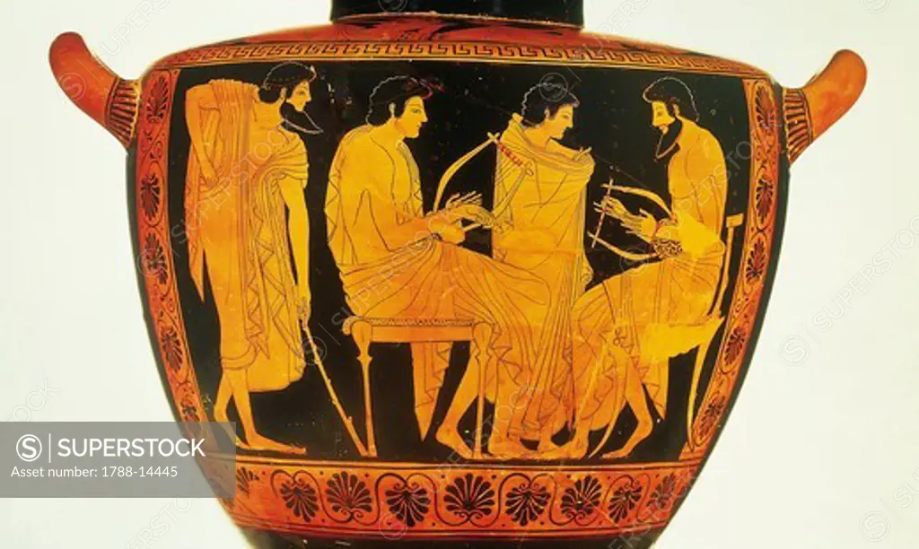 Red-figure pottery, Attic hydria by Phintias portraying music lesson