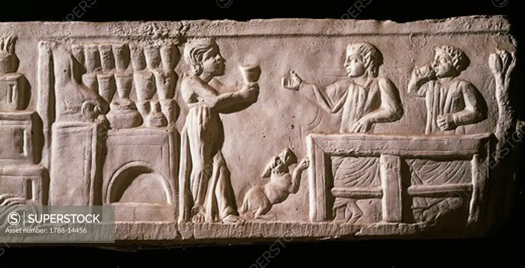 Relief portraying patrons of inn or 'tavern', from Isola Sacra (Sacred Island), Ostia