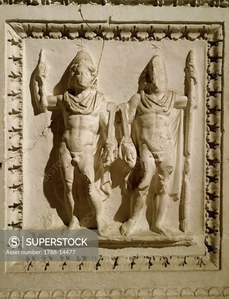 Altar of Juturna in Roman Forum, Relief portraying Dioscuri