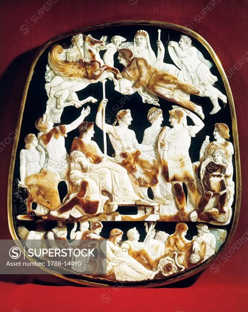 Great Cameo of the Holy Chapel or Great Cameo of France portraying apotheosis of Tiberius and Germanicus paying homage to Emperor, Chalcedony