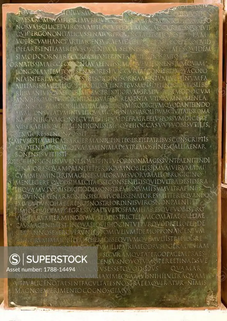 Inscription of Claudius's speech to Senate in favor of Gauls, 48 a.d., from Lyons, France
