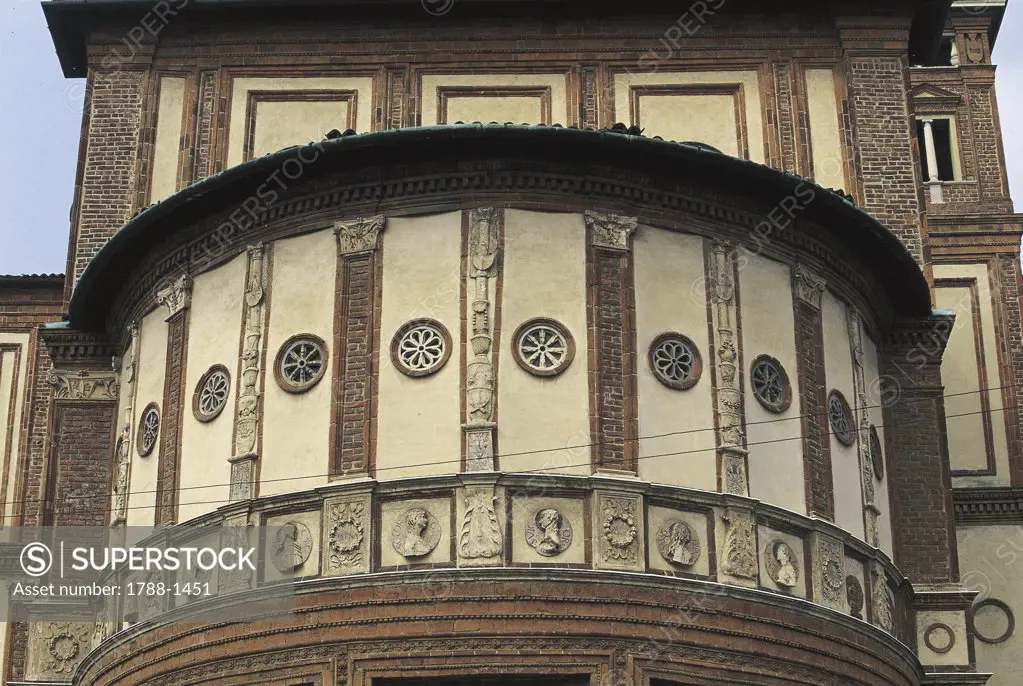 Close-up of a church, Church Of Santa Maria delle Grazie (St. Mary Of Grace), Milan, Lombardy Region, Italy