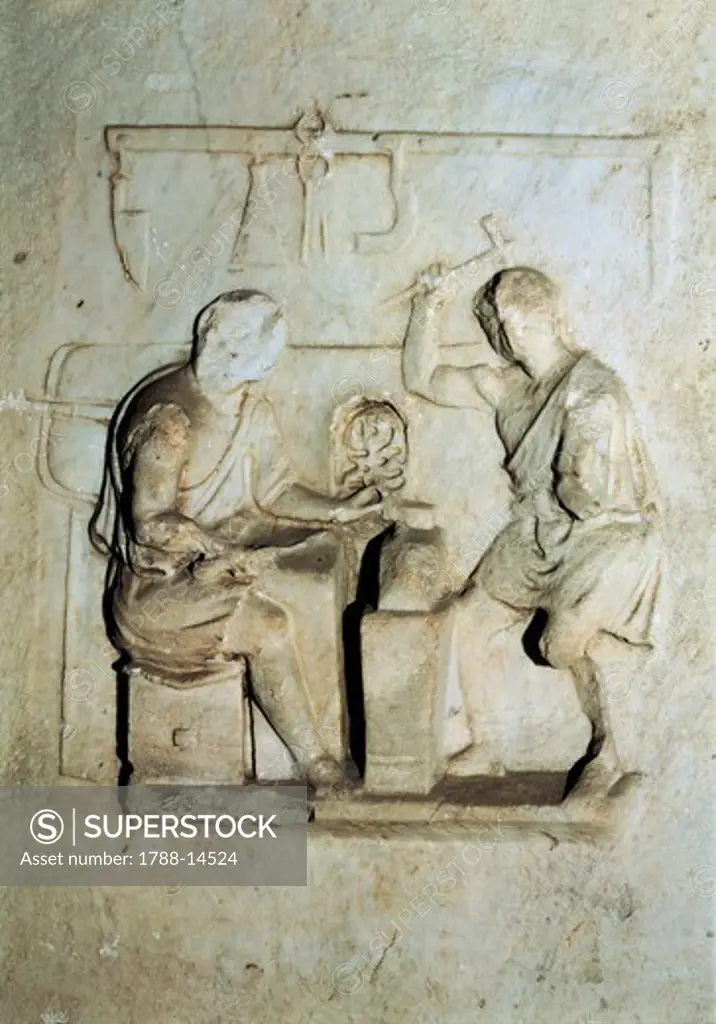 Knife sellers altar, detail of relief