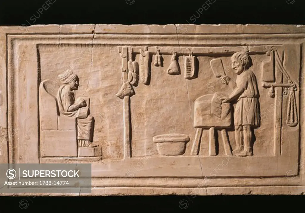 Roman relief with scenes from a butcher's shop.
