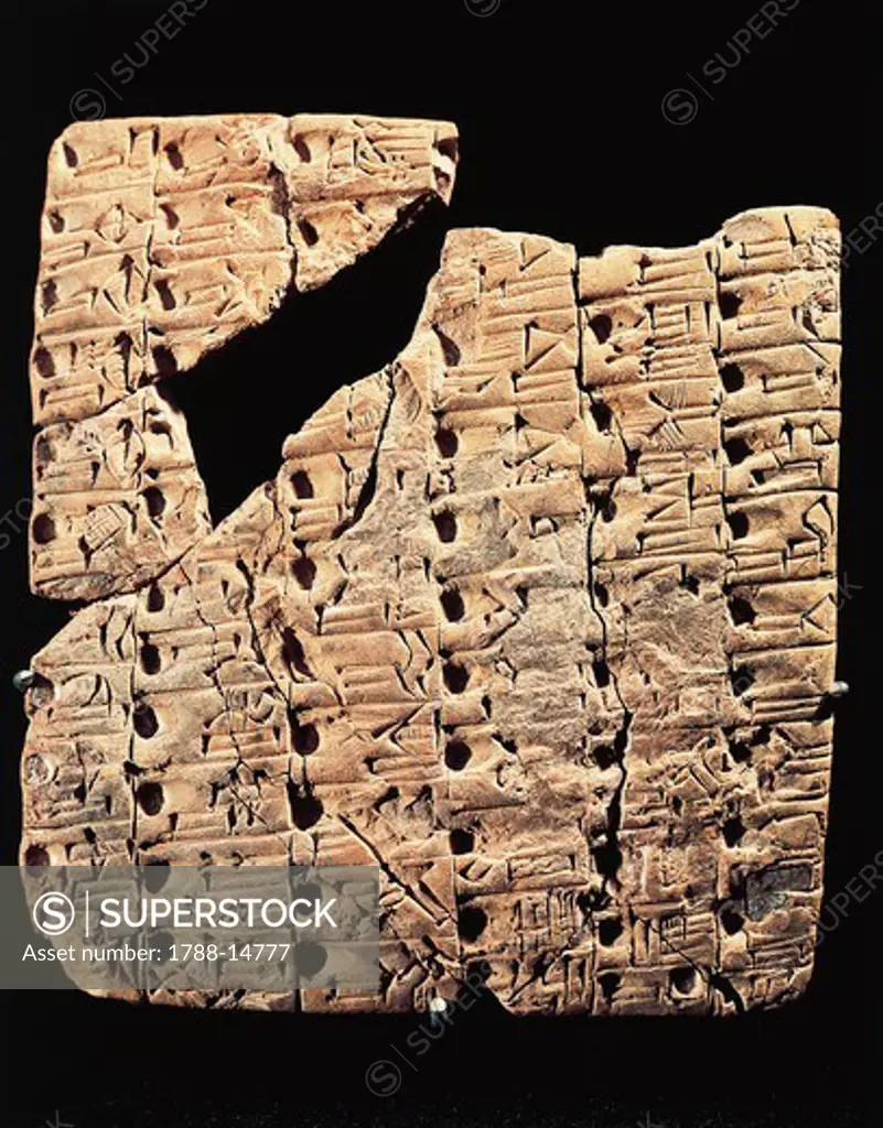 Tablet with cuneiform (wedge shaped) writing, from ancient Uruk, Iraq