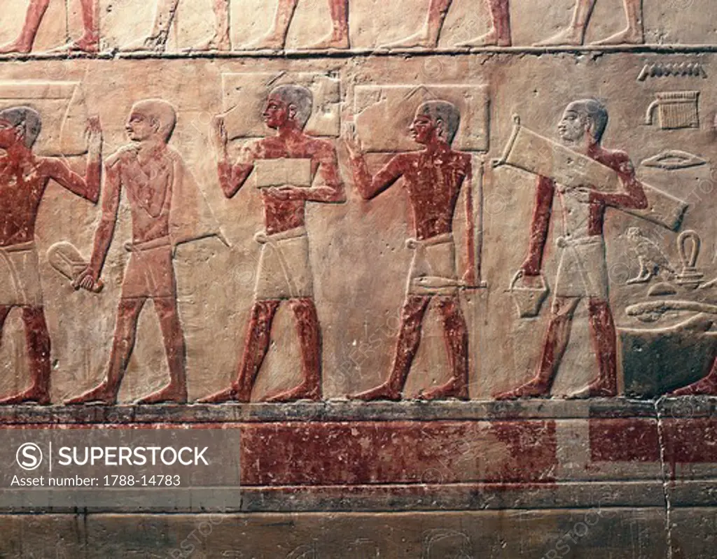 Egypt, Saqqara (Ancient Memphis), Mastaba of Ti, Detail from relief portraying farm work