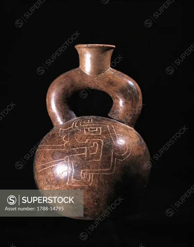 Bottle with stirrup handle, from Chavin de Huantar archaeological site, Peru