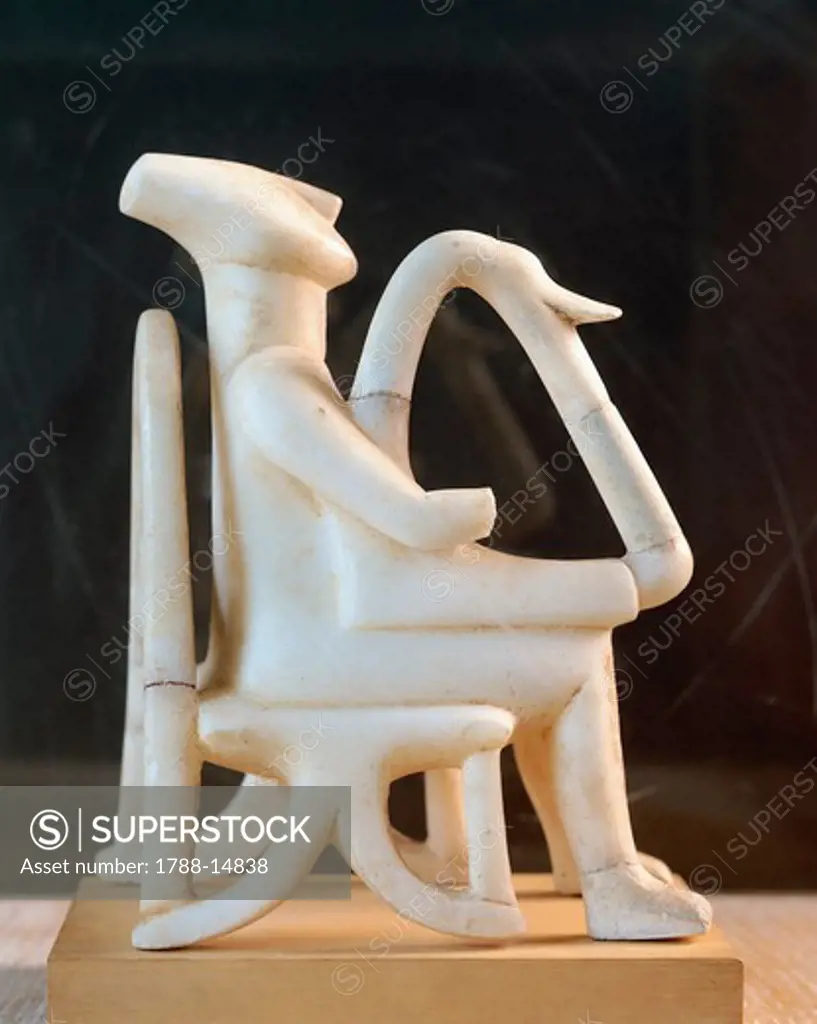 Cycladic civilization. Marble statue of lyre player. From Keros Island (Greece)