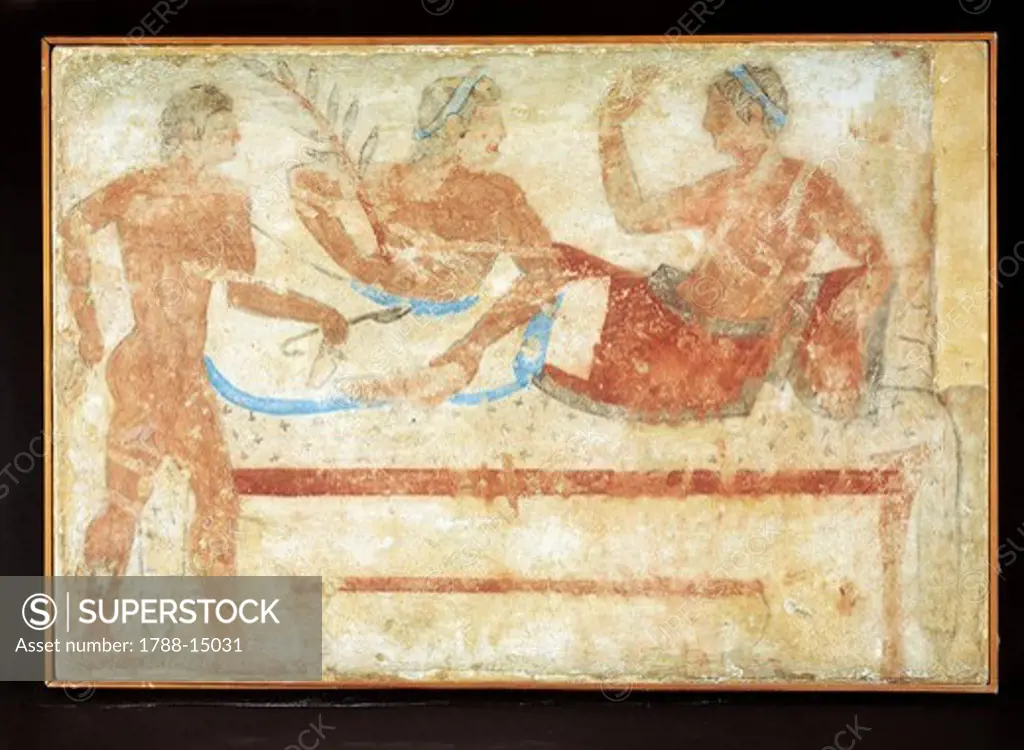 Etruscan civilization, Fresco portraying feast, From Tomb on Hill, Chiusi, Siena Province