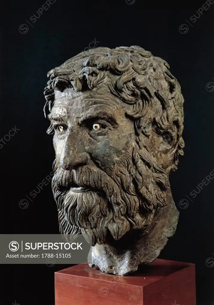Greek civilization, bronze head of philosopher, from Antikythera, Greece