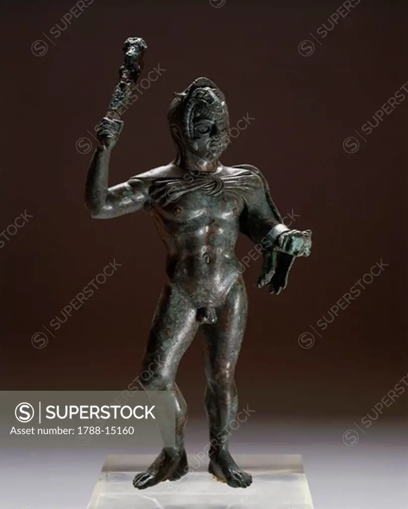 Italy, Bologna, Monte Acuto Ragazza, Bronze statue depicting Hercules in attack, from Villa Cassarini