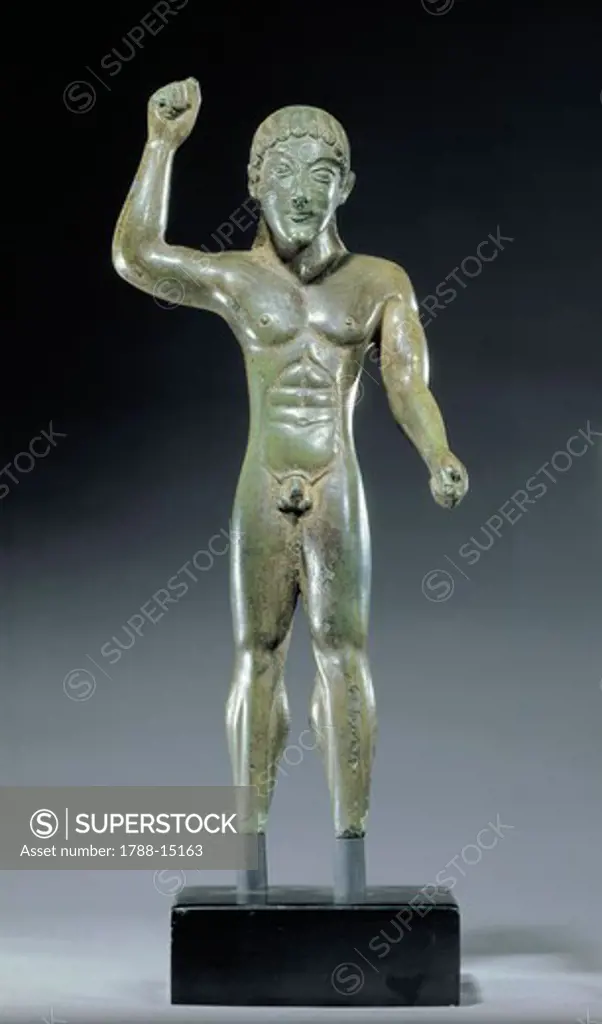Italy, Sienna Province, Chiusi, Bronze statue depicting javelin thrower