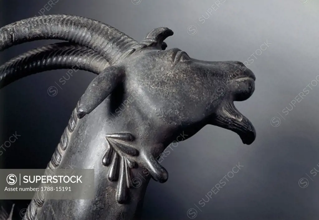 Chimera of Arezzo, bronze sculpture, height 65 cm, 400-350 b.c. detail of a goats head