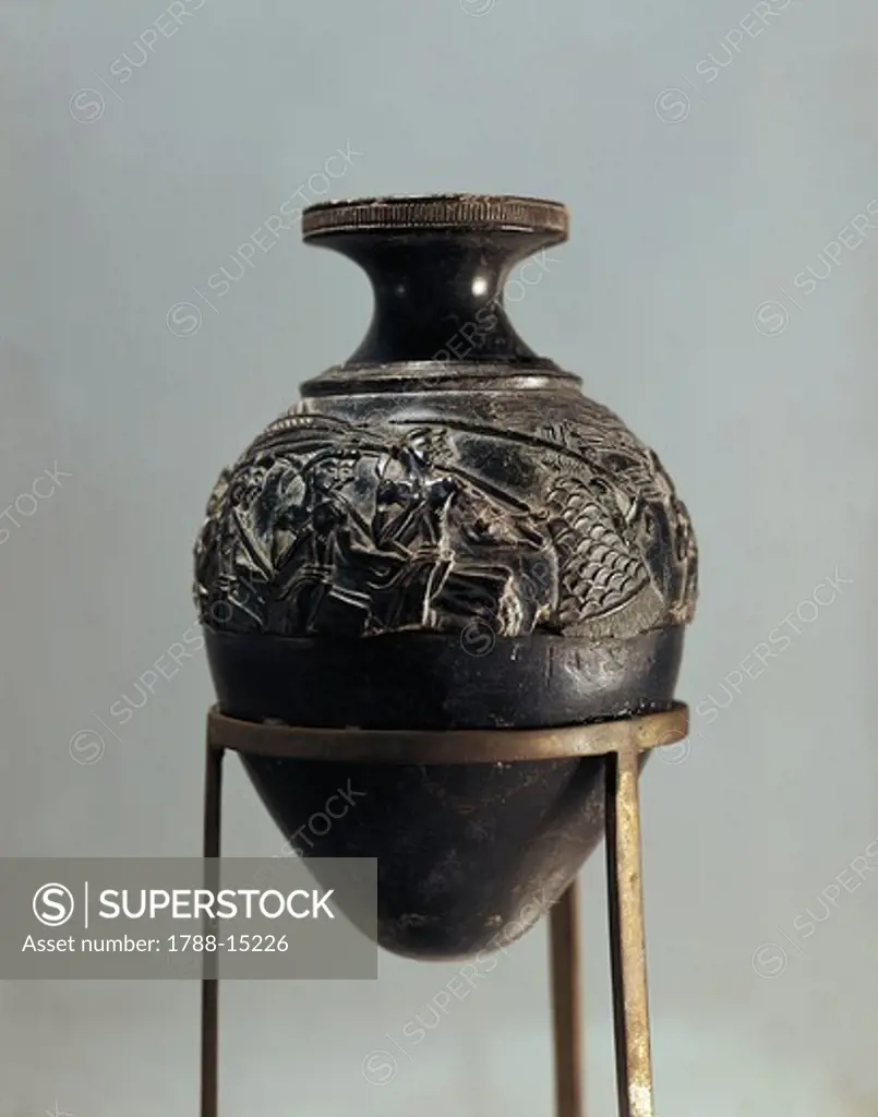 Vase of Reaper' in black steatite, from Aghia Triadha (Hagia Triada), Island of Crete